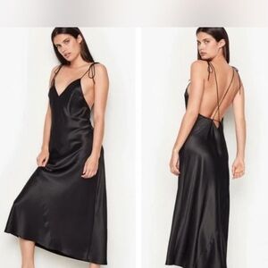 Victoria’s Secret Black Strappy Long Luxe Satin Slip Dress with Low Back Size XL